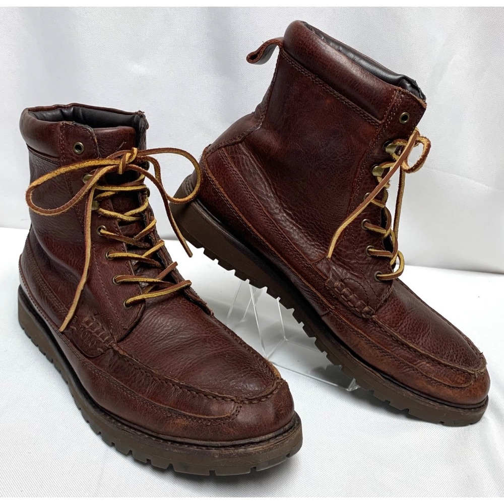 Polo Ralph Lauren Men's Leather Boots Brown Willingcott Flannel Lined Size 13 D